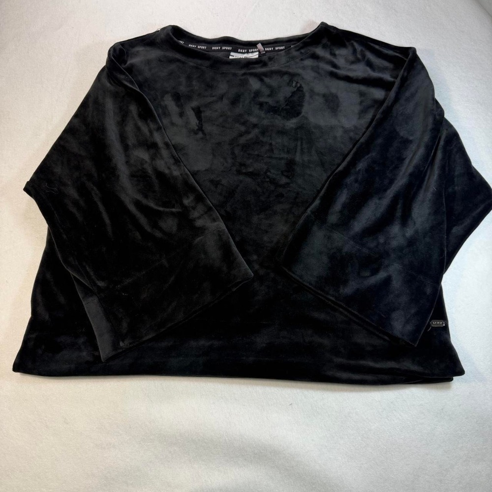 DKNY Sport Black Velour Bell Sleeve Pullover Top Large Y2K Style